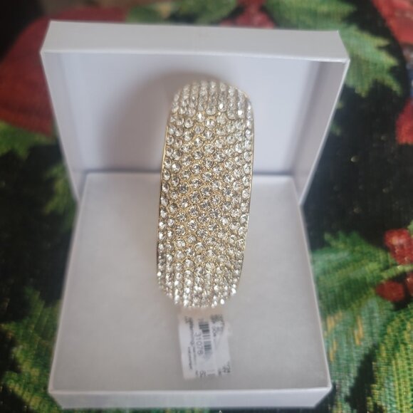 Adrienne Vittadini Jewelry - ADRIENNE VITTADINI-Yellow gold toned Rhinestone Hinged Bangle Bracelet.Brand new